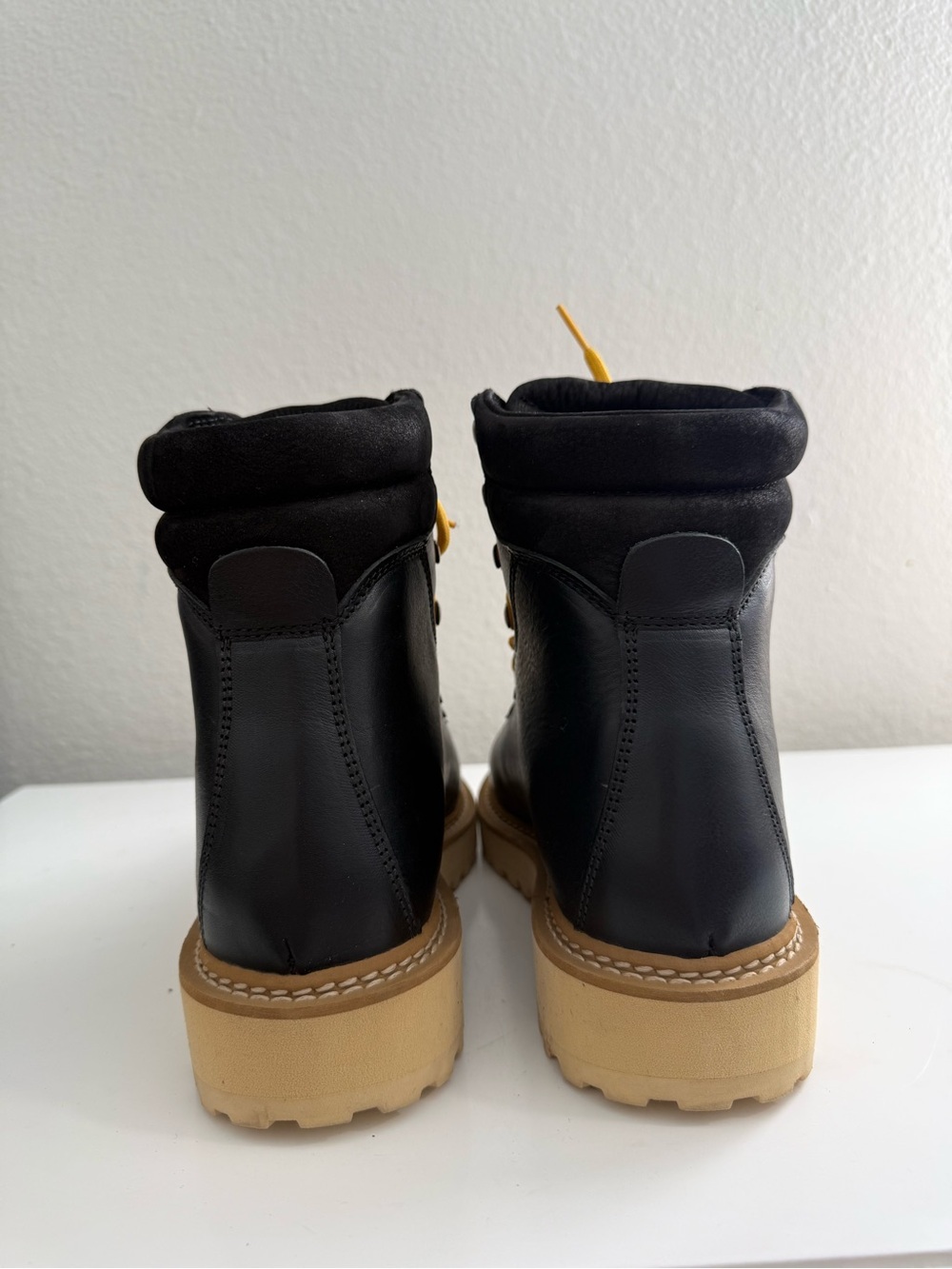 DIEMME Roccia Vet women size 9 Black Leather Ankle Boots with Yellow Lac - Picture 8 of 12